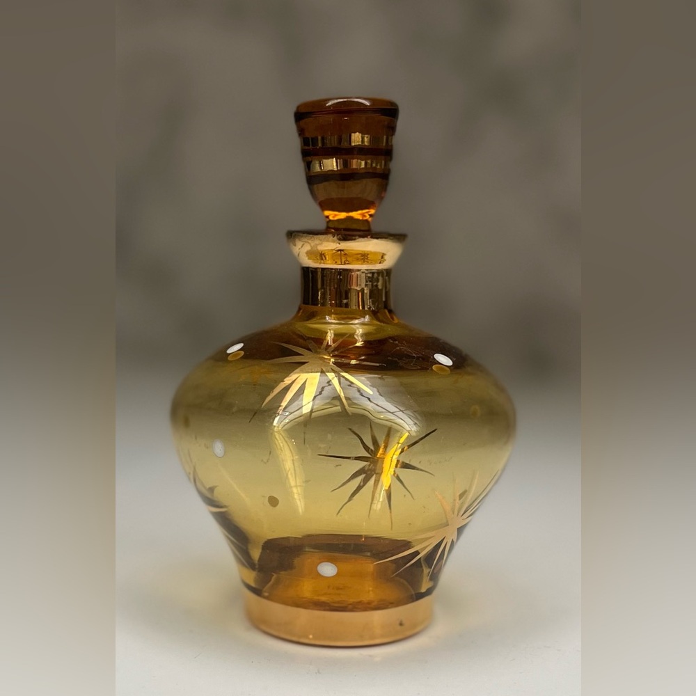 Vintage Bohemian Amber Style Glass Perfume Bottle | Mid-Century Art Deco Style